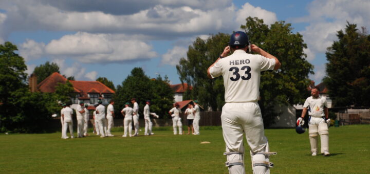 Paul Evans padding up to go out to bat against Belhus in 2024