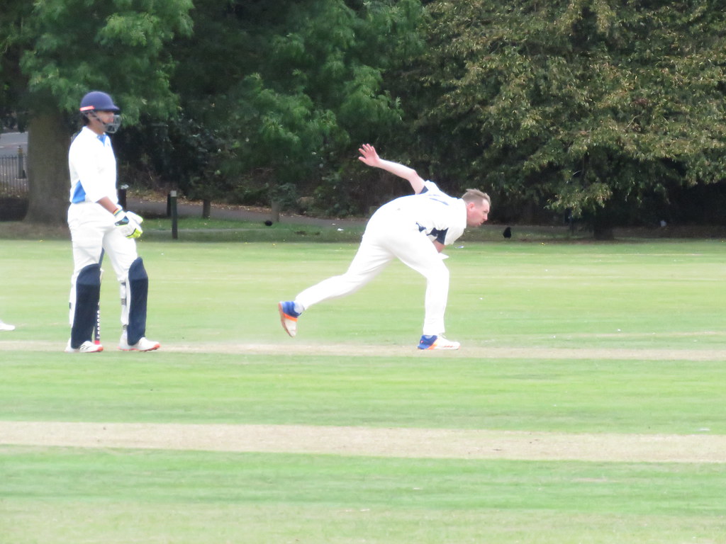 Dave Bage completing his bowling follow through