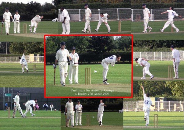 A montage of Paul Evans bowling against Bentley in 2006