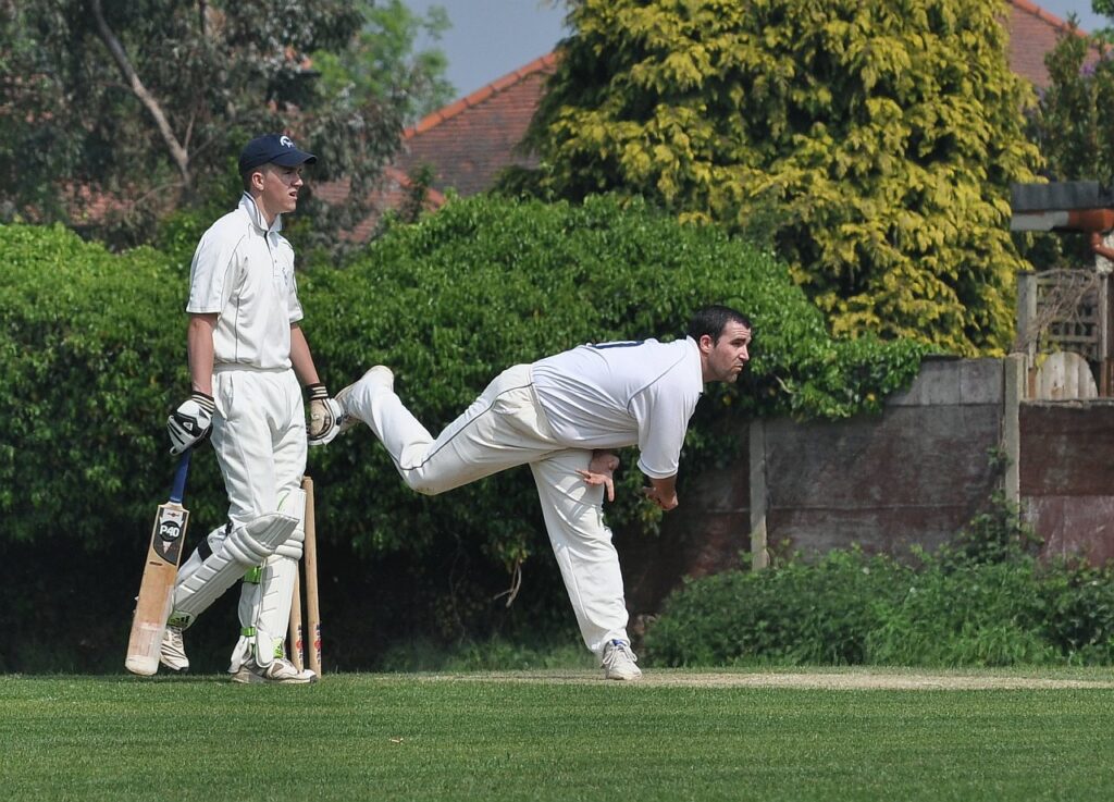 Steve Redway bowling and completing his follow through