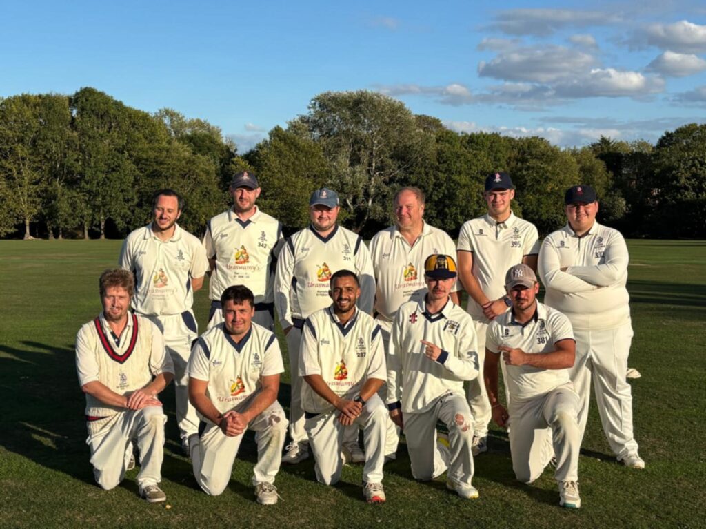 A team photo in two rows of the Anson players who played in the last game against the Gary Barnacle XI