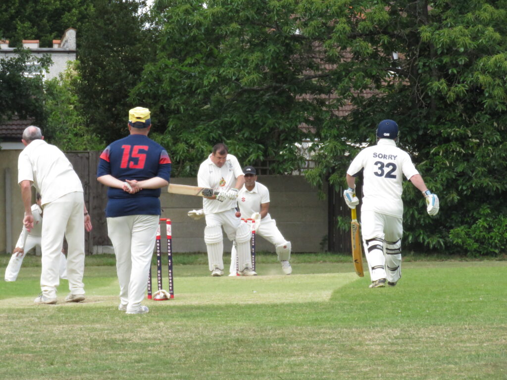 Chris James shuffles across to play a slower delivery behind square leg